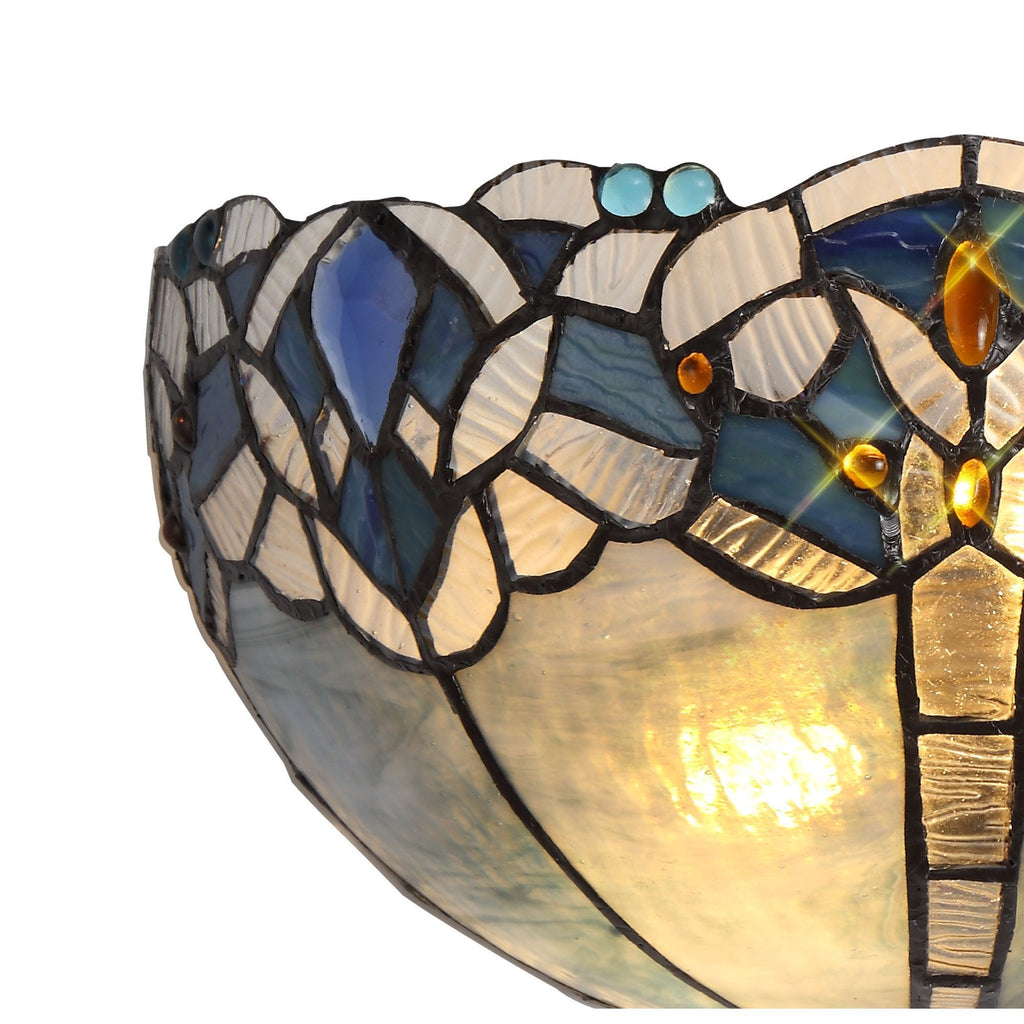 NL72769 Ossie Tiffany 30cm Wall Lamp 2 Light Blue/Clear Crystal