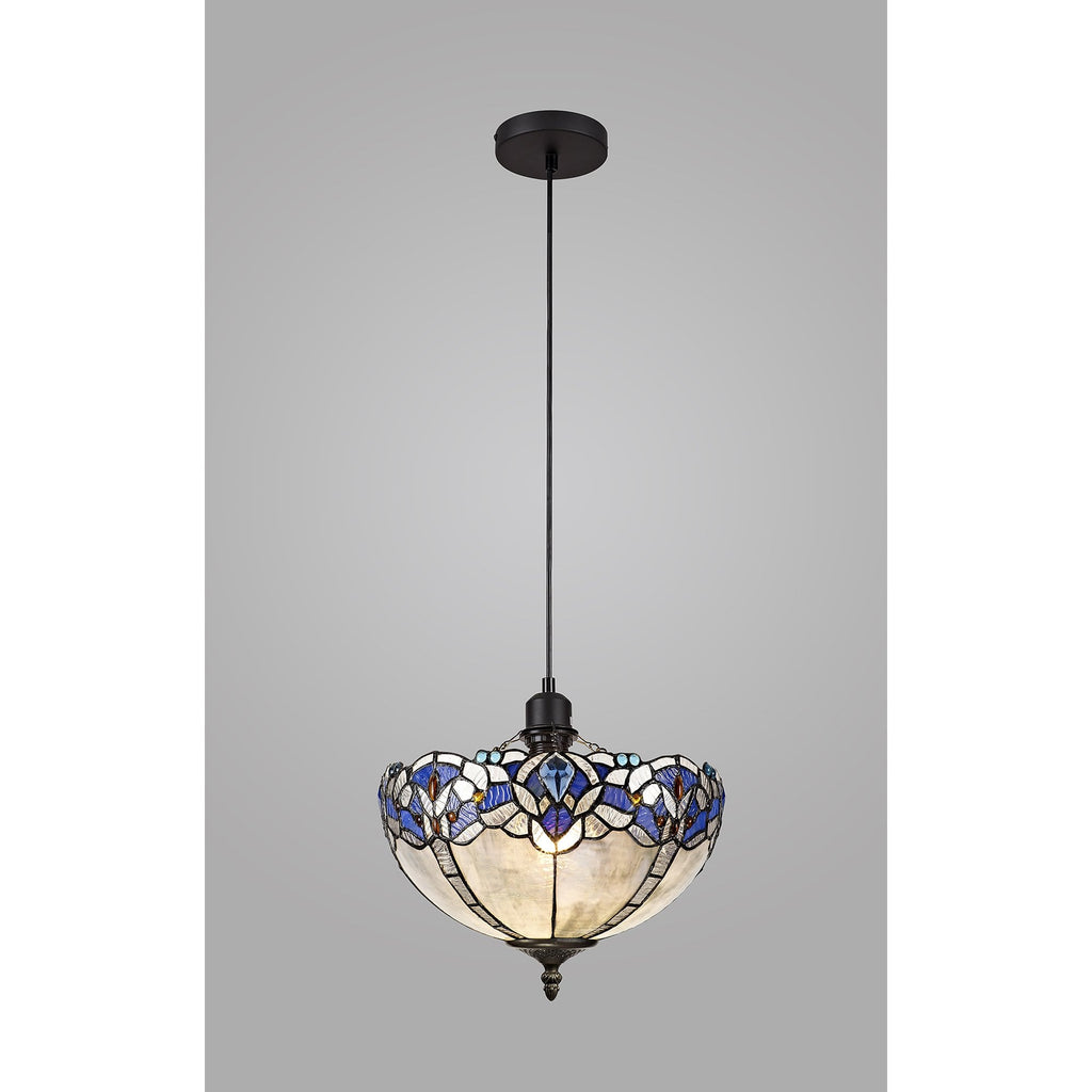 NLK01429 Ossie 1 Light Up Lighter Pendant With 30cm Tiffany Shade Blue/Clear Crystal/Black