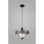 NLK01429 Ossie 1 Light Up Lighter Pendant With 30cm Tiffany Shade Blue/Clear Crystal/Black