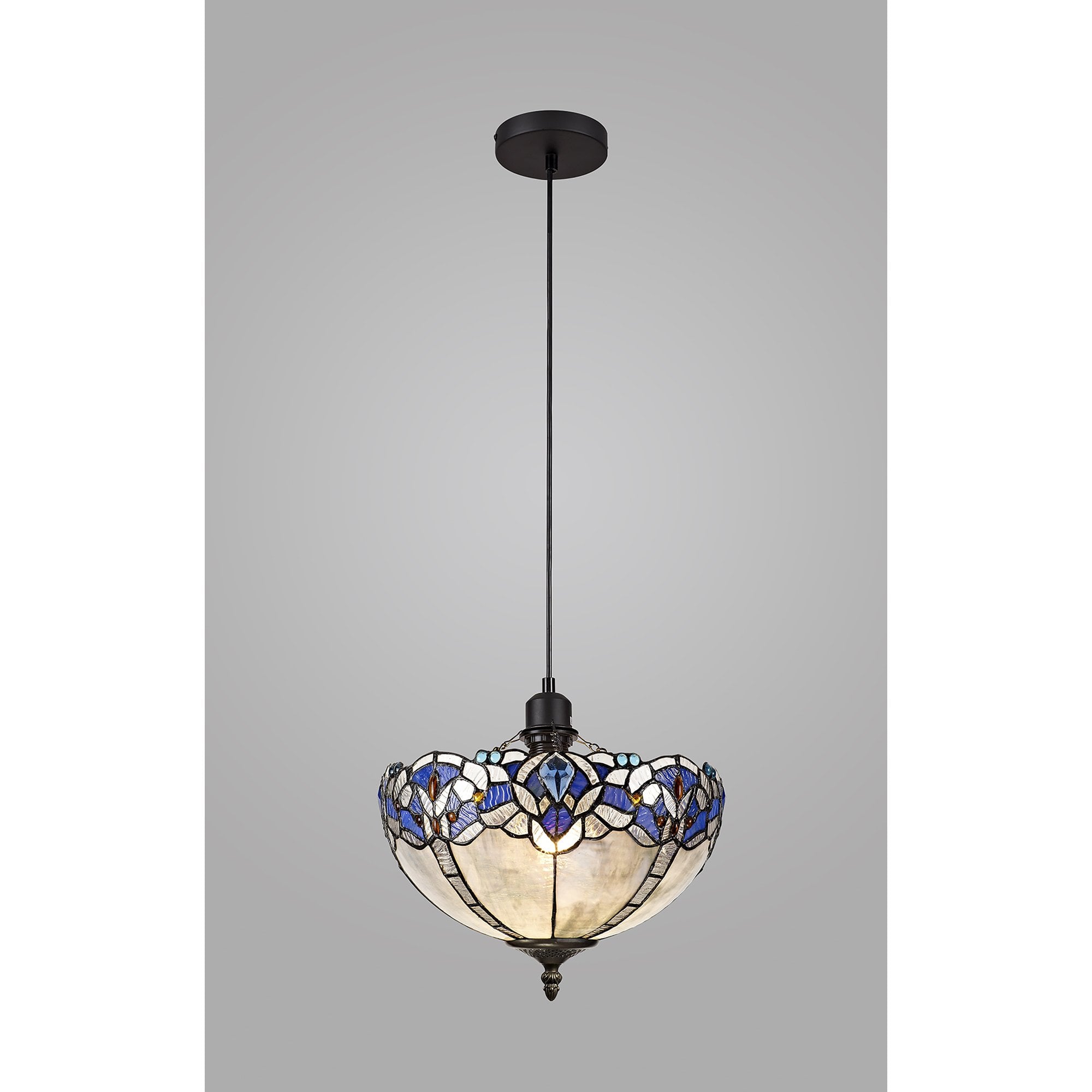 NLK01429 Ossie 1 Light Up Lighter Pendant With 30cm Tiffany Shade Blue/Clear Crystal/Black