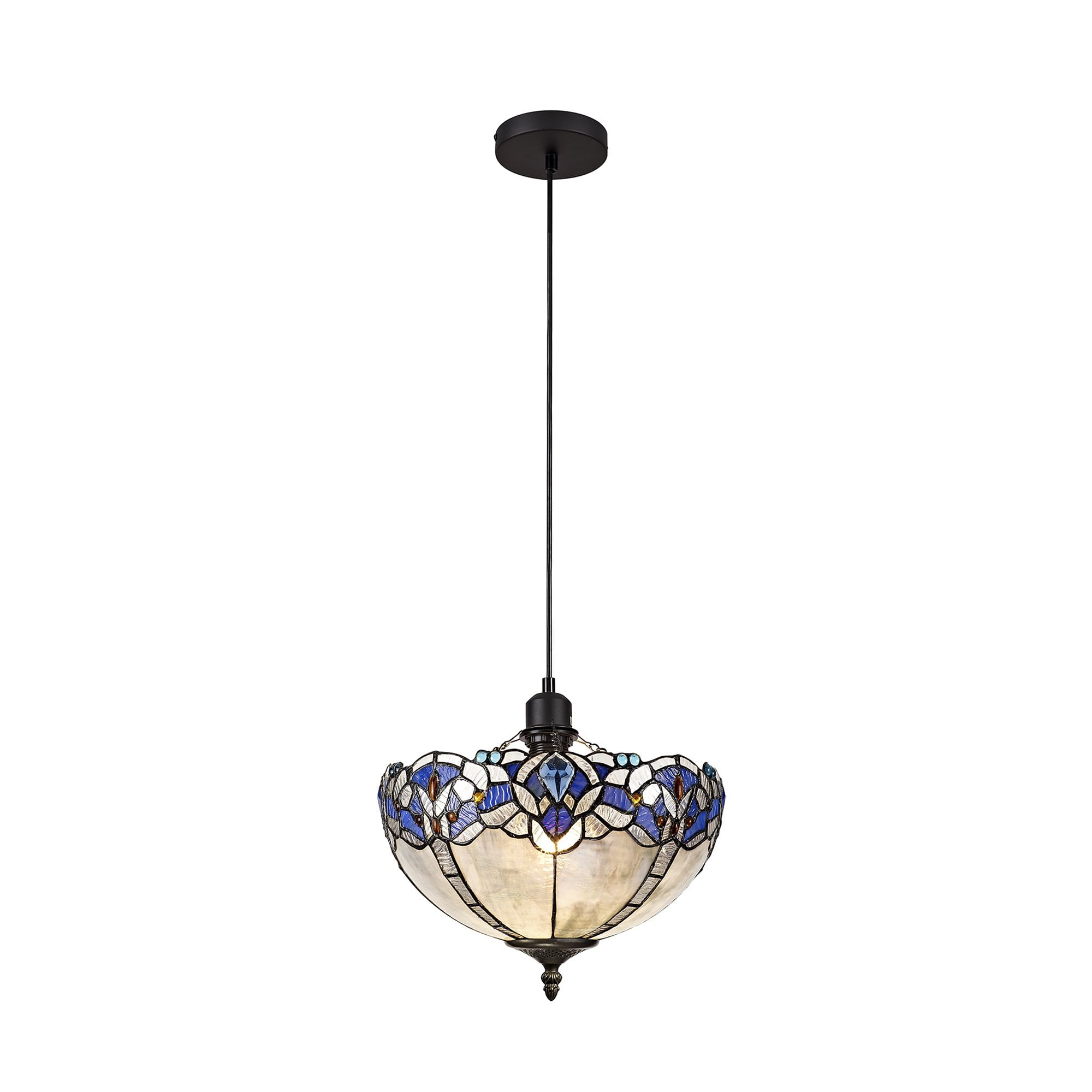 NLK01429 Ossie 1 Light Up Lighter Pendant With 30cm Tiffany Shade Blue/Clear Crystal/Black