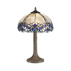 NLK01439 Ossie 1 Light Tree Like Table Lamp With 30cm Tiffany Shade Blue/Clear Crystal/Aged Antique Brass