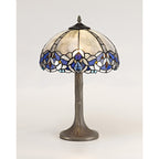 NLK01439 Ossie 1 Light Tree Like Table Lamp With 30cm Tiffany Shade Blue/Clear Crystal/Aged Antique Brass