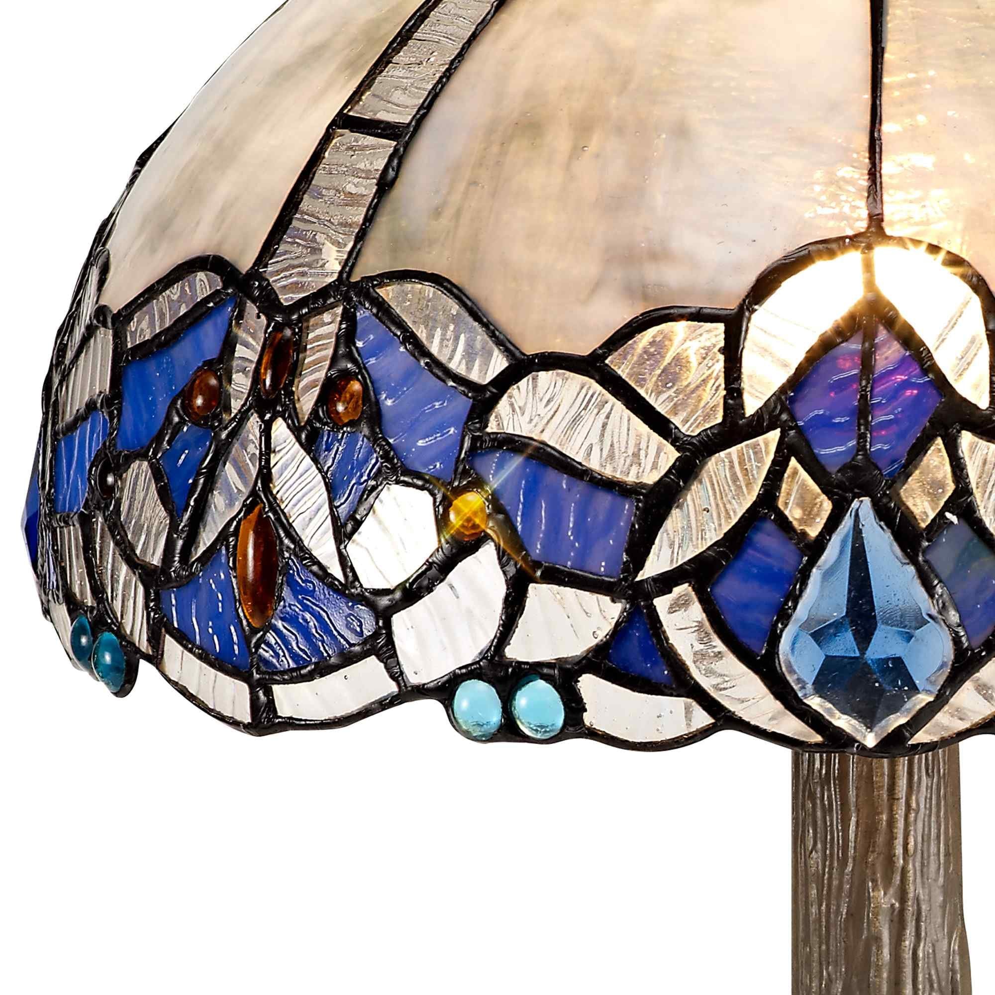 NLK01439 Ossie 1 Light Tree Like Table Lamp With 30cm Tiffany Shade Blue/Clear Crystal/Aged Antique Brass