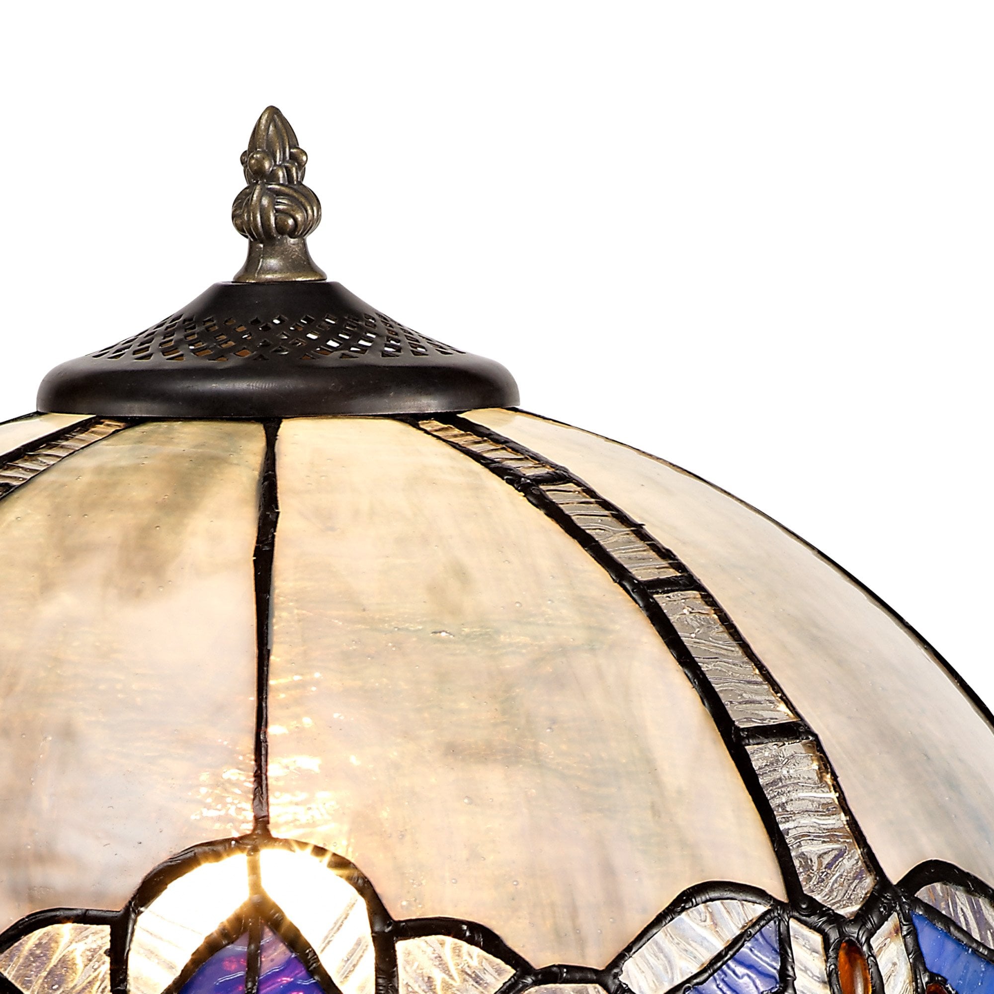 NLK01439 Ossie 1 Light Tree Like Table Lamp With 30cm Tiffany Shade Blue/Clear Crystal/Aged Antique Brass