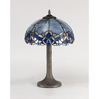 NLK01439 Ossie 1 Light Tree Like Table Lamp With 30cm Tiffany Shade Blue/Clear Crystal/Aged Antique Brass