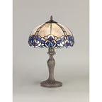 NLK01449 Ossie 1 Light Curved Table Lamp With 30cm Tiffany Shade Blue/Clear Crystal/Aged Antique Brass