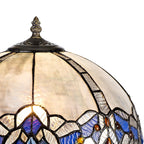 NLK01449 Ossie 1 Light Curved Table Lamp With 30cm Tiffany Shade Blue/Clear Crystal/Aged Antique Brass