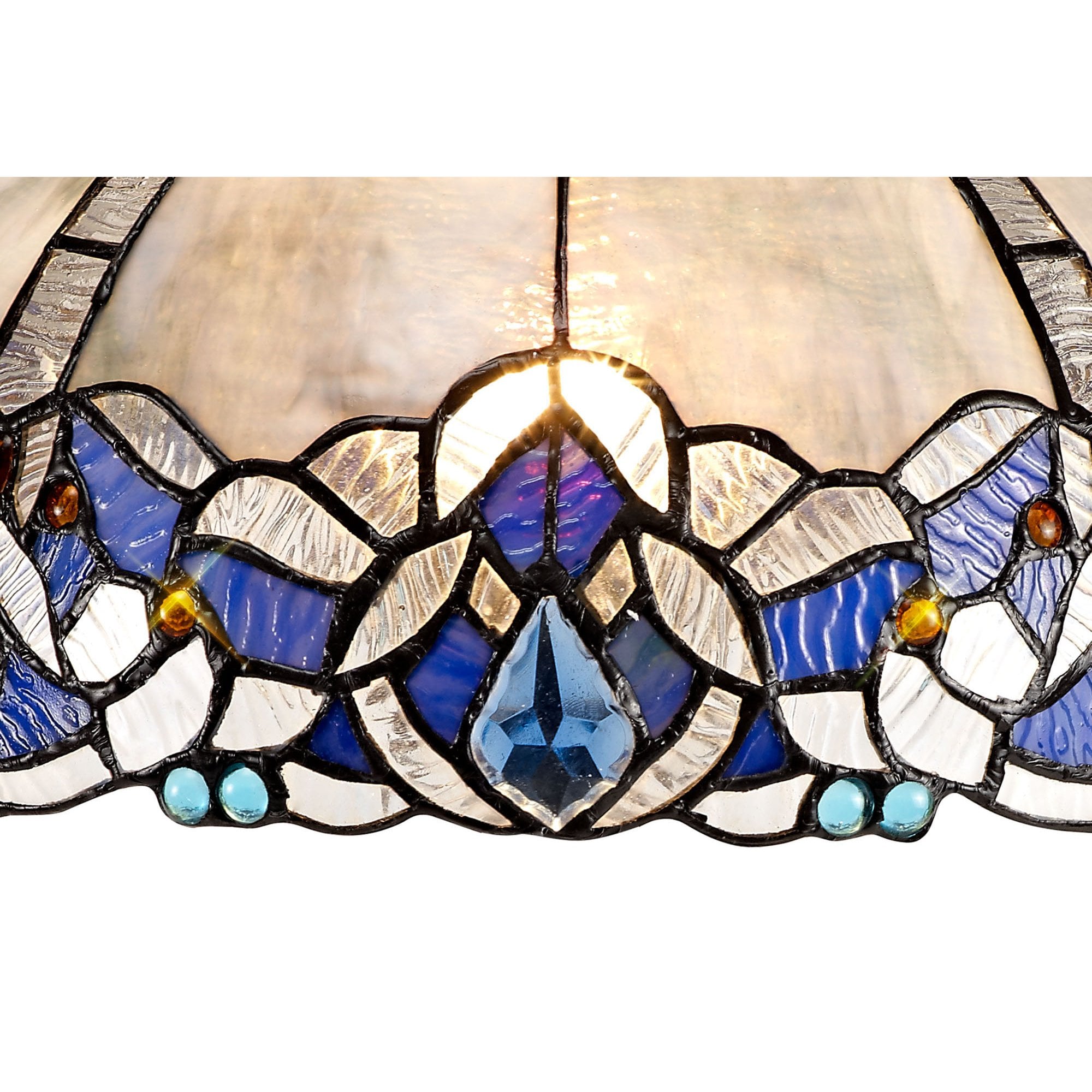 NLK01449 Ossie 1 Light Curved Table Lamp With 30cm Tiffany Shade Blue/Clear Crystal/Aged Antique Brass