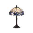 NLK01459 Ossie 1 Light Octagonal Table Lamp With 30cm Tiffany Shade Blue/Clear Crystal/Aged Antique Brass