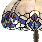 NLK01459 Ossie 1 Light Octagonal Table Lamp With 30cm Tiffany Shade Blue/Clear Crystal/Aged Antique Brass