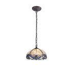 NLK01469 Ossie 1 Light Down Light Pendant With 30cm Tiffany Shade Blue/Clear Crystal/Aged Antique Brass