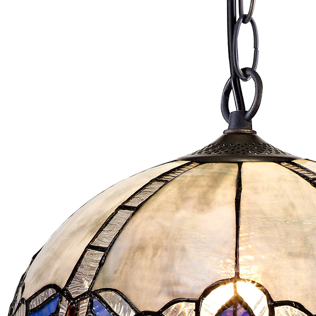 NLK01469 Ossie 1 Light Down Light Pendant With 30cm Tiffany Shade Blue/Clear Crystal/Aged Antique Brass