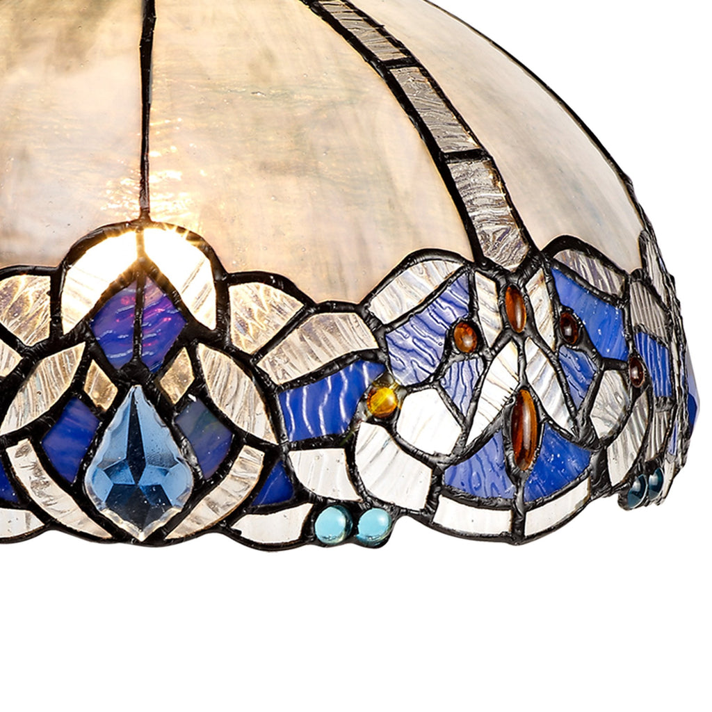 NLK01469 Ossie 1 Light Down Light Pendant With 30cm Tiffany Shade Blue/Clear Crystal/Aged Antique Brass