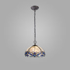 NLK01479 Ossie 2 Light Down Light Pendant With 30cm Tiffany Shade Blue/Clear Crystal/Aged Antique Brass