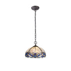 NLK01479 Ossie 2 Light Down Light Pendant With 30cm Tiffany Shade Blue/Clear Crystal/Aged Antique Brass