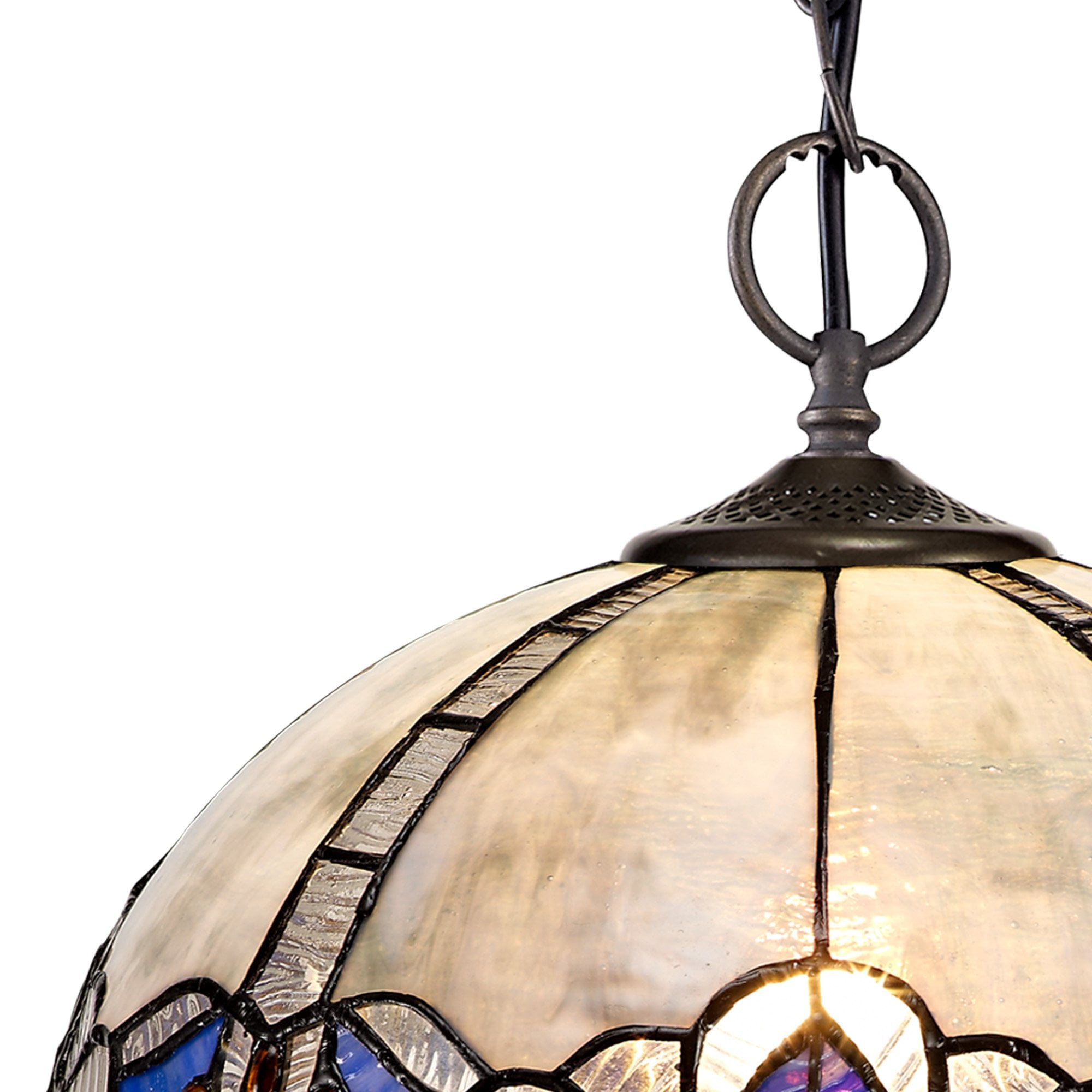 NLK01479 Ossie 2 Light Down Light Pendant With 30cm Tiffany Shade Blue/Clear Crystal/Aged Antique Brass