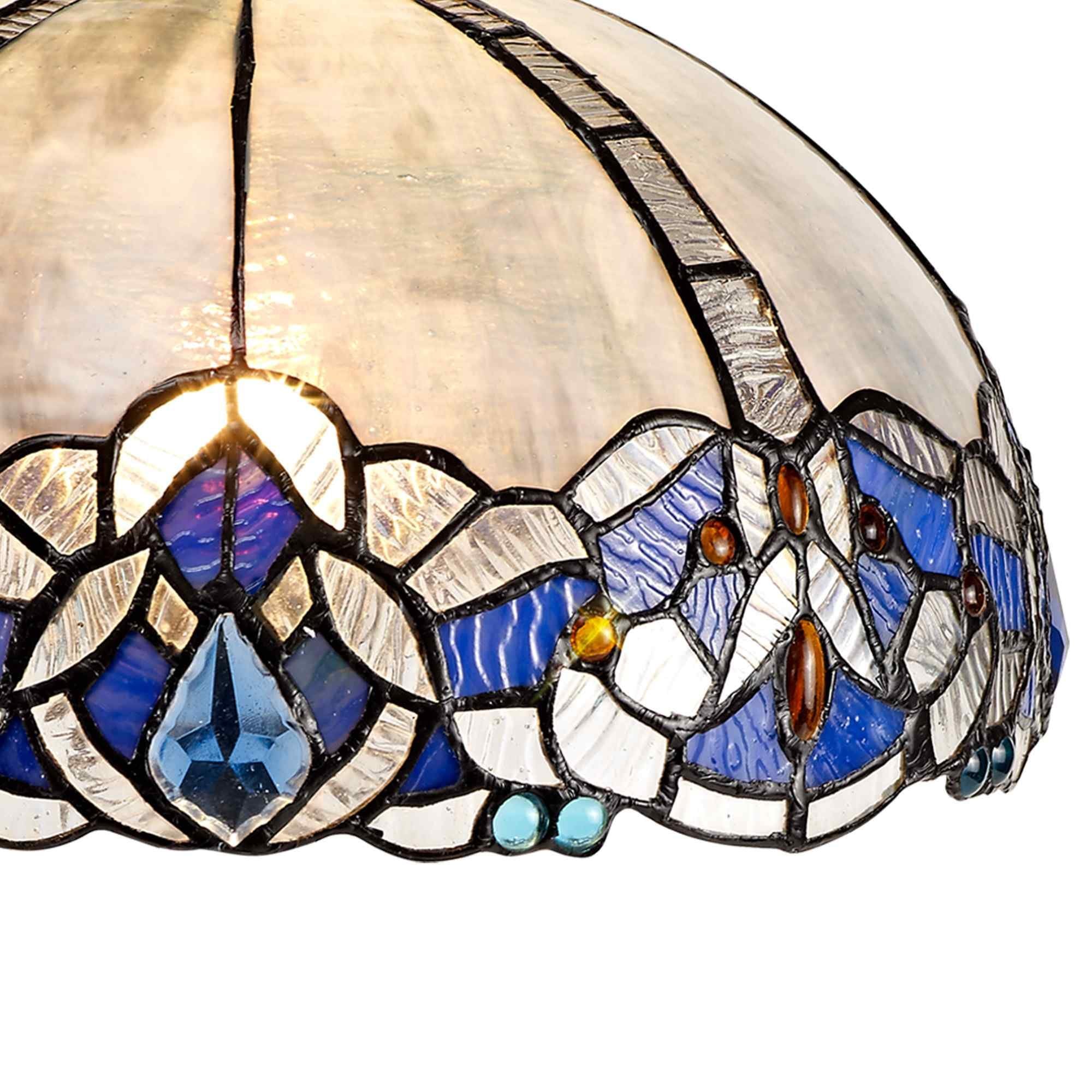 NLK01479 Ossie 2 Light Down Light Pendant With 30cm Tiffany Shade Blue/Clear Crystal/Aged Antique Brass