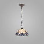 NLK01489 Ossie 3 Light Down Light Pendant With 30cm Tiffany Shade Blue/Clear Crystal/Aged Antique Brass