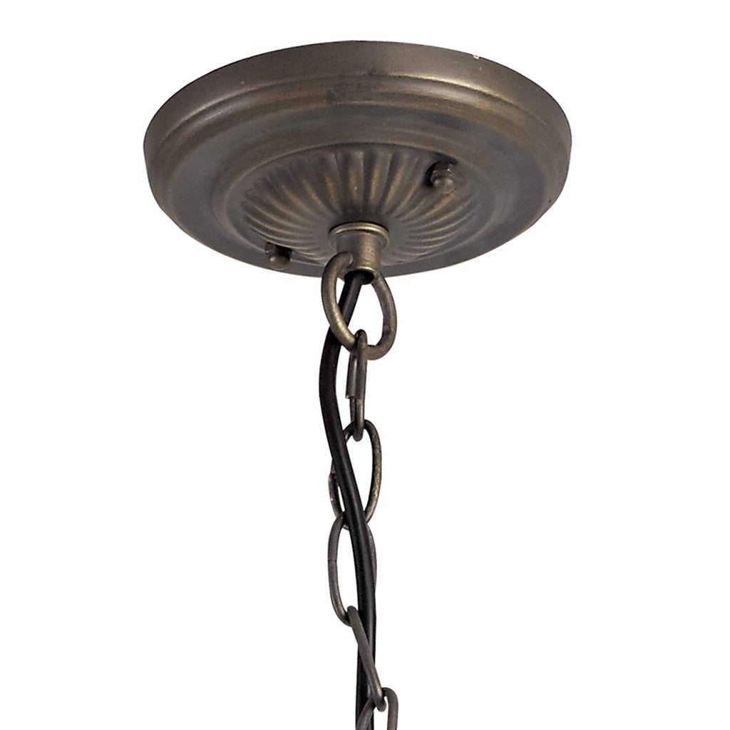 NLK01489 Ossie 3 Light Down Light Pendant With 30cm Tiffany Shade Blue/Clear Crystal/Aged Antique Brass