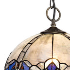 NLK01489 Ossie 3 Light Down Light Pendant With 30cm Tiffany Shade Blue/Clear Crystal/Aged Antique Brass
