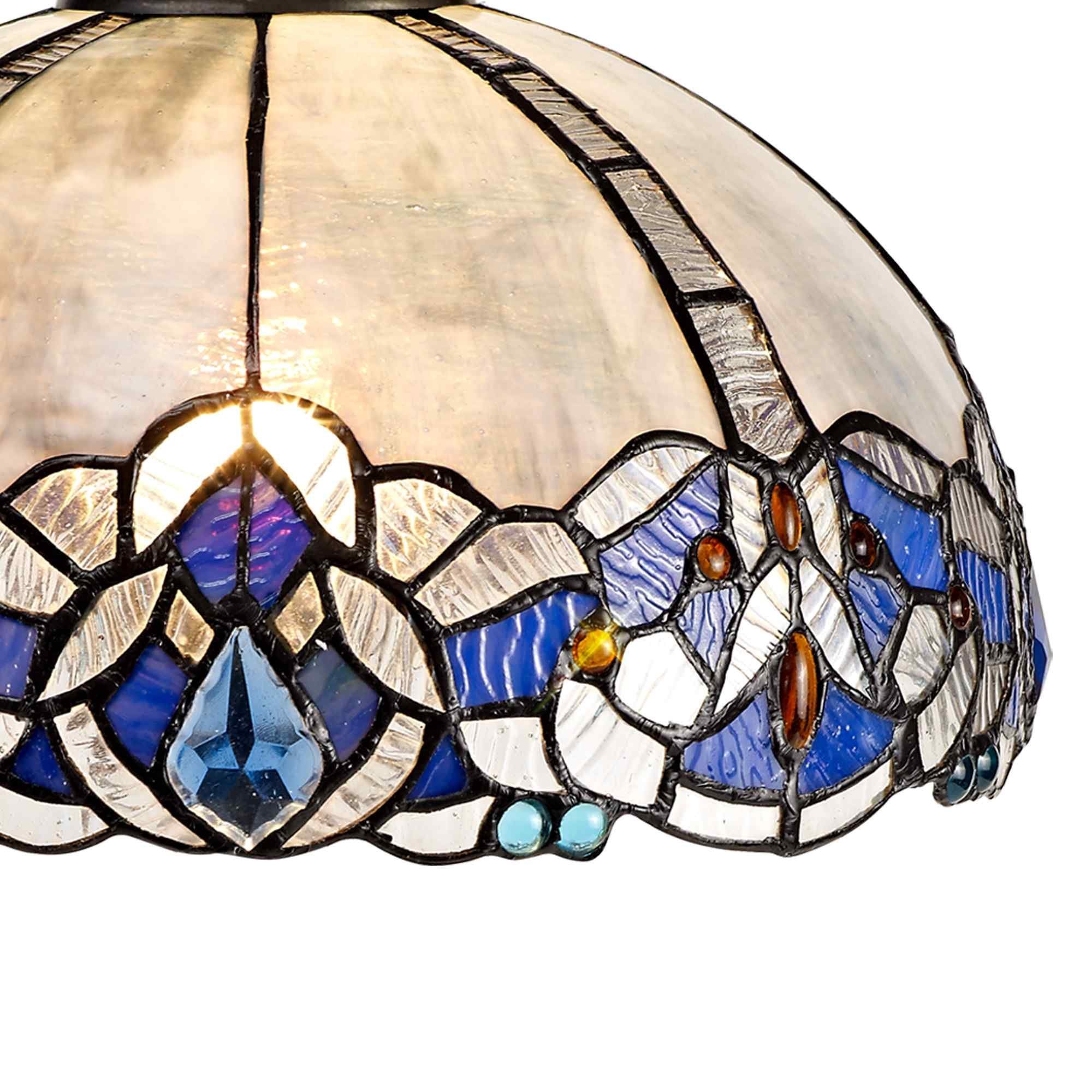 NLK01489 Ossie 3 Light Down Light Pendant With 30cm Tiffany Shade Blue/Clear Crystal/Aged Antique Brass