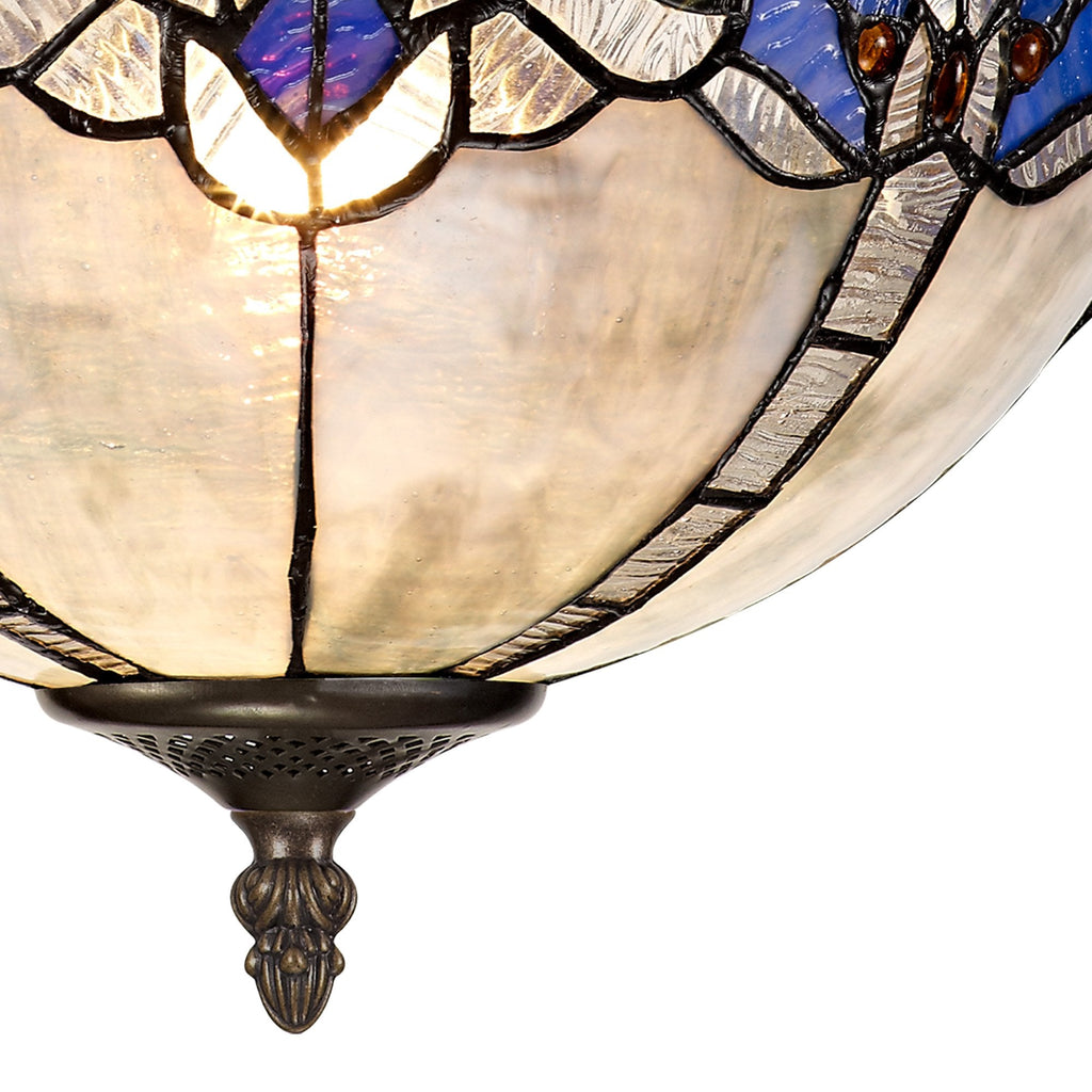 NLK01499 Ossie 2 Light Semi Ceiling With 30cm Tiffany Shade Blue/Clear Crystal/Aged Antique Brass