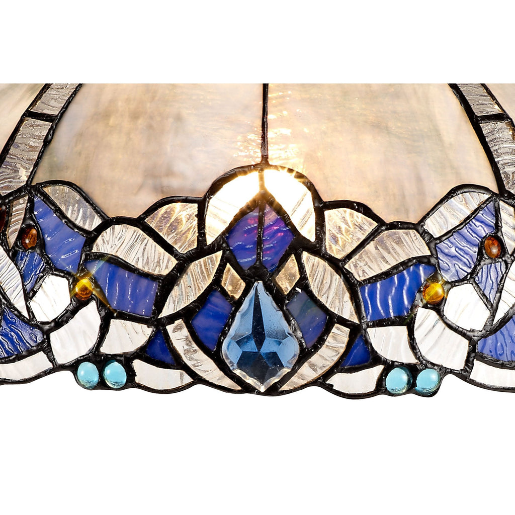 NLK01499 Ossie 2 Light Semi Ceiling With 30cm Tiffany Shade Blue/Clear Crystal/Aged Antique Brass