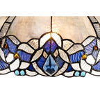 NLK01499 Ossie 2 Light Semi Ceiling With 30cm Tiffany Shade Blue/Clear Crystal/Aged Antique Brass