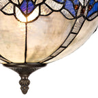 NLK01509 Ossie 3 Light Semi Ceiling With 30cm Tiffany Shade Blue/Clear Crystal/Aged Antique Brass