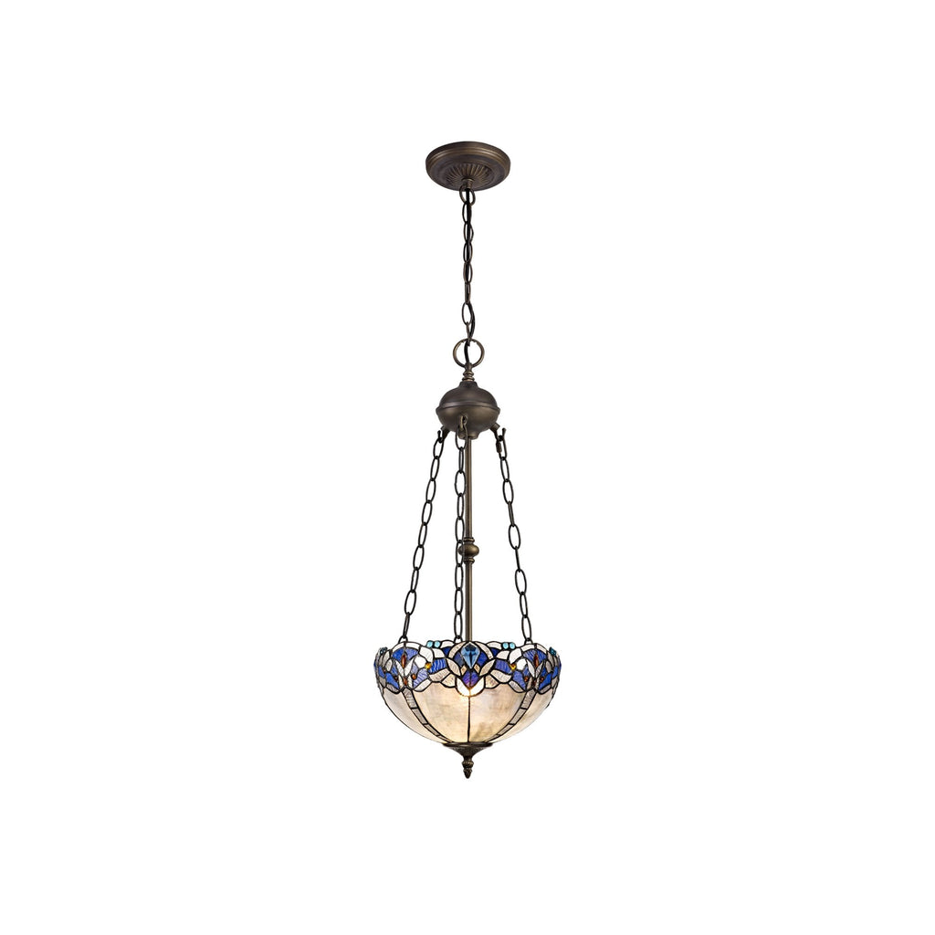 NLK01519 Ossie 2 Light Up Lighter Pendant With 30cm Tiffany Shade Blue/Clear Crystal/Aged Antique Brass