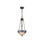 NLK01519 Ossie 2 Light Up Lighter Pendant With 30cm Tiffany Shade Blue/Clear Crystal/Aged Antique Brass