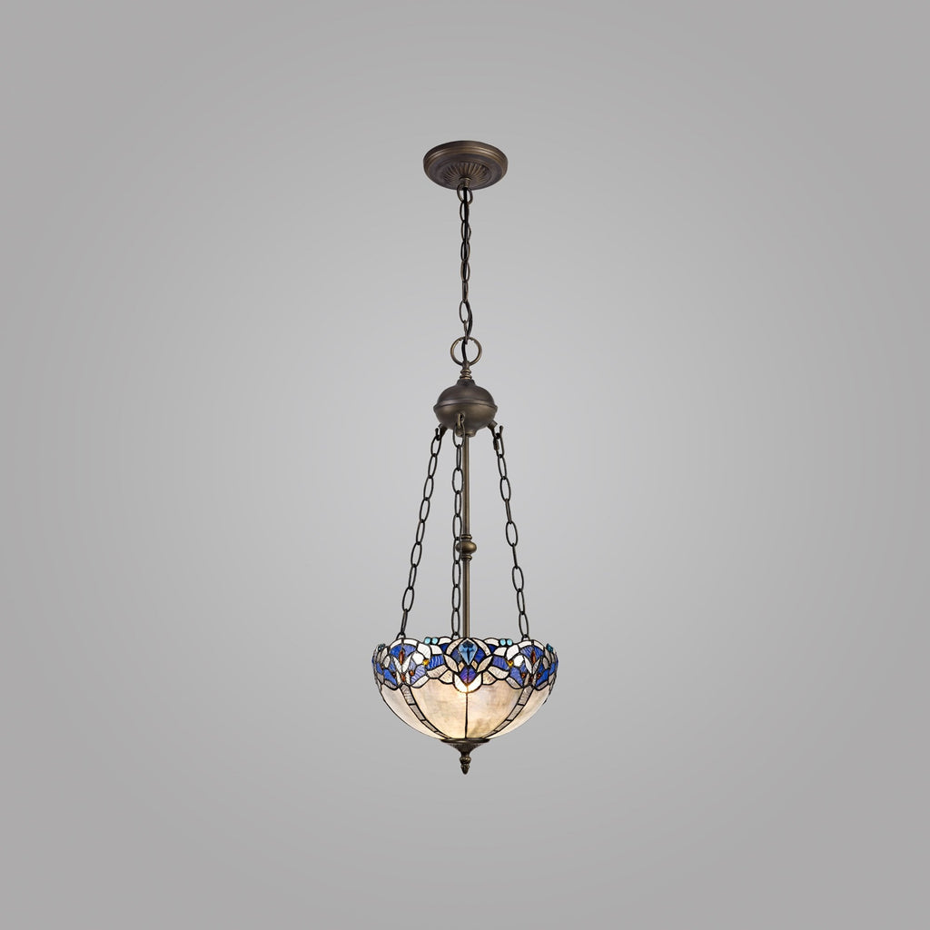 NLK01519 Ossie 2 Light Up Lighter Pendant With 30cm Tiffany Shade Blue/Clear Crystal/Aged Antique Brass