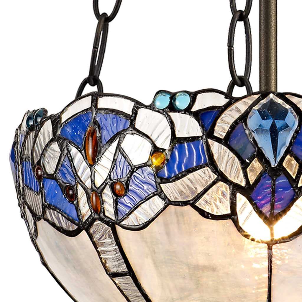 NLK01519 Ossie 2 Light Up Lighter Pendant With 30cm Tiffany Shade Blue/Clear Crystal/Aged Antique Brass