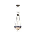 NLK01529 Ossie 3 Light Up Lighter Pendant With 30cm Tiffany Shade Blue/Clear Crystal/Aged Antique Brass