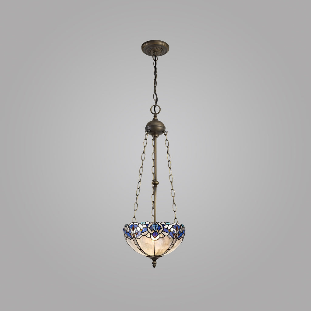 NLK01529 Ossie 3 Light Up Lighter Pendant With 30cm Tiffany Shade Blue/Clear Crystal/Aged Antique Brass