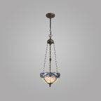 NLK01529 Ossie 3 Light Up Lighter Pendant With 30cm Tiffany Shade Blue/Clear Crystal/Aged Antique Brass