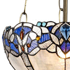NLK01529 Ossie 3 Light Up Lighter Pendant With 30cm Tiffany Shade Blue/Clear Crystal/Aged Antique Brass