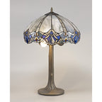 NLK01539 Ossie 2 Light Tree Like Table Lamp With 40cm Tiffany Shade Blue/Clear Crystal/Aged Antique Brass