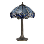 NLK01539 Ossie 2 Light Tree Like Table Lamp With 40cm Tiffany Shade Blue/Clear Crystal/Aged Antique Brass