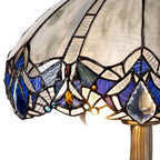 NLK01539 Ossie 2 Light Tree Like Table Lamp With 40cm Tiffany Shade Blue/Clear Crystal/Aged Antique Brass