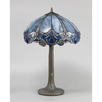 NLK01539 Ossie 2 Light Tree Like Table Lamp With 40cm Tiffany Shade Blue/Clear Crystal/Aged Antique Brass