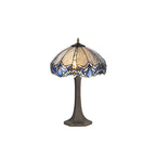 NLK01559 Ossie 2 Light Octagonal Table Lamp With 40cm Tiffany Shade Blue/Clear Crystal/Aged Antique Brass