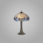 NLK01559 Ossie 2 Light Octagonal Table Lamp With 40cm Tiffany Shade Blue/Clear Crystal/Aged Antique Brass