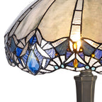 NLK01559 Ossie 2 Light Octagonal Table Lamp With 40cm Tiffany Shade Blue/Clear Crystal/Aged Antique Brass