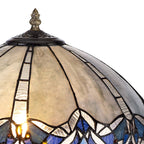 NLK01559 Ossie 2 Light Octagonal Table Lamp With 40cm Tiffany Shade Blue/Clear Crystal/Aged Antique Brass