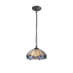 NLK01569 Ossie 1 Light Down Light Pendant With 40cm Tiffany Shade Blue/Clear Crystal/Aged Antique Brass