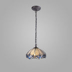 NLK01569 Ossie 1 Light Down Light Pendant With 40cm Tiffany Shade Blue/Clear Crystal/Aged Antique Brass