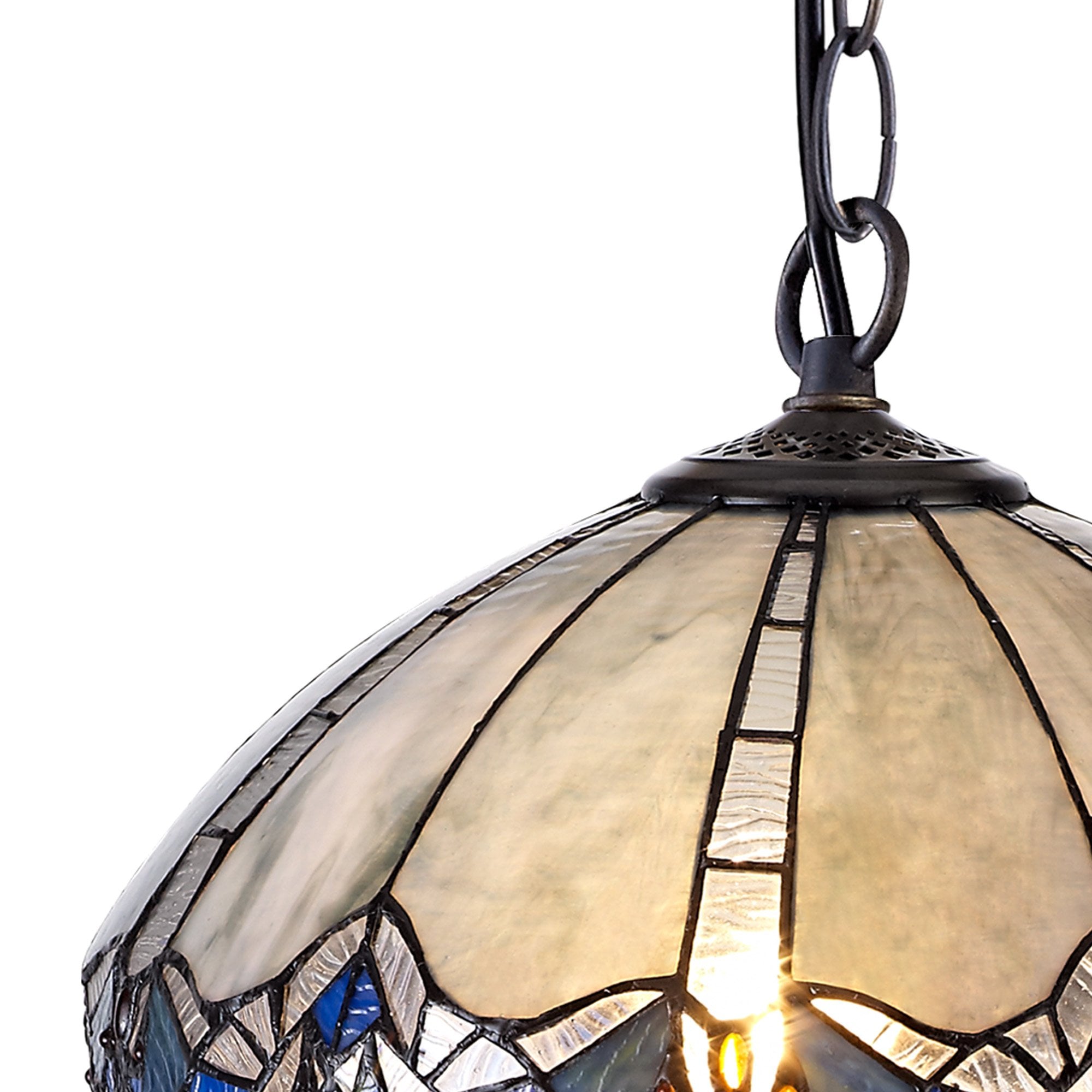NLK01569 Ossie 1 Light Down Light Pendant With 40cm Tiffany Shade Blue/Clear Crystal/Aged Antique Brass