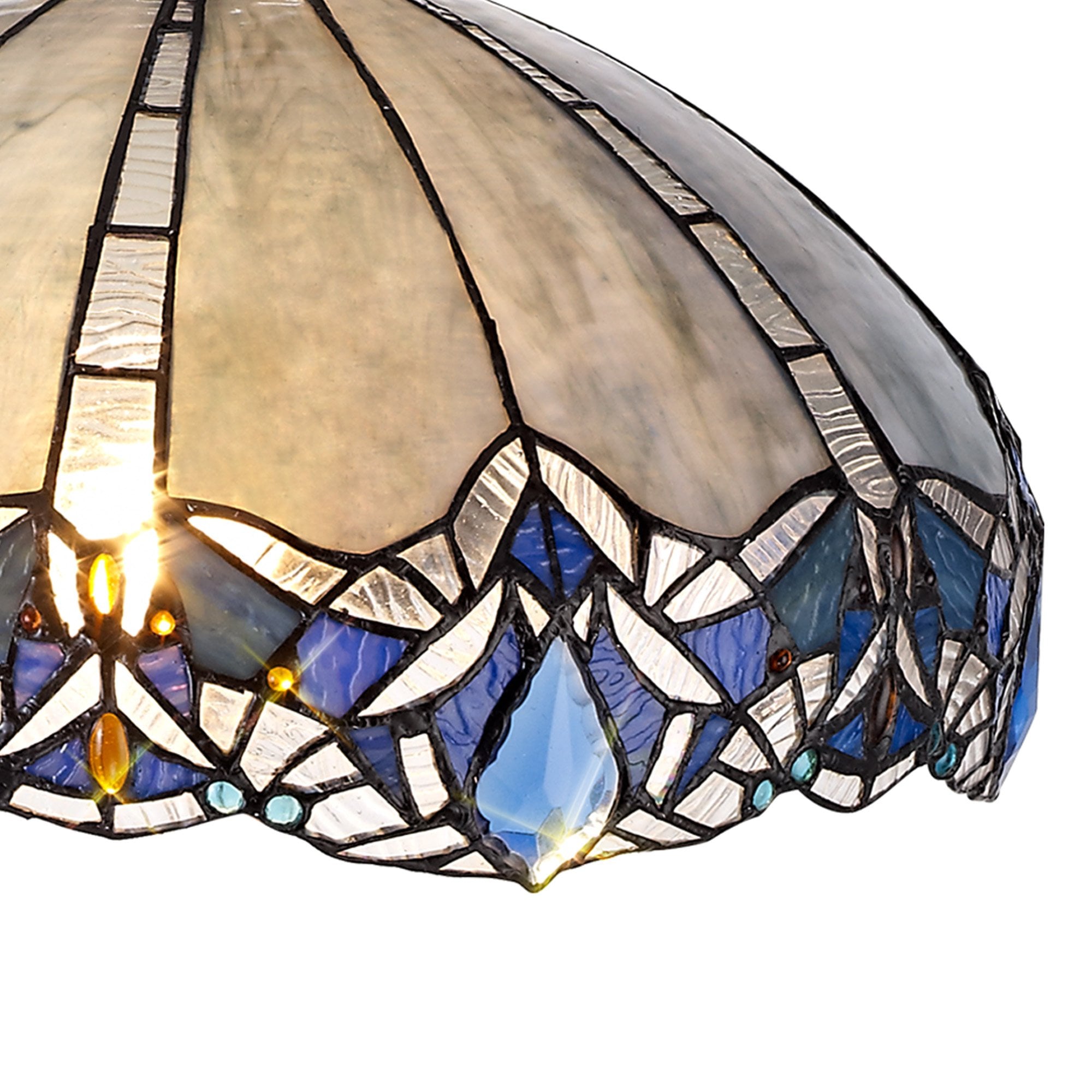 NLK01569 Ossie 1 Light Down Light Pendant With 40cm Tiffany Shade Blue/Clear Crystal/Aged Antique Brass